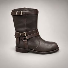 Brown Double-Buckle Mid-Calf Leather Boots product view 3