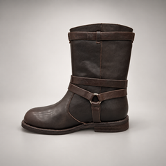 Brown Double-Buckle Mid-Calf Leather Boots product view 4