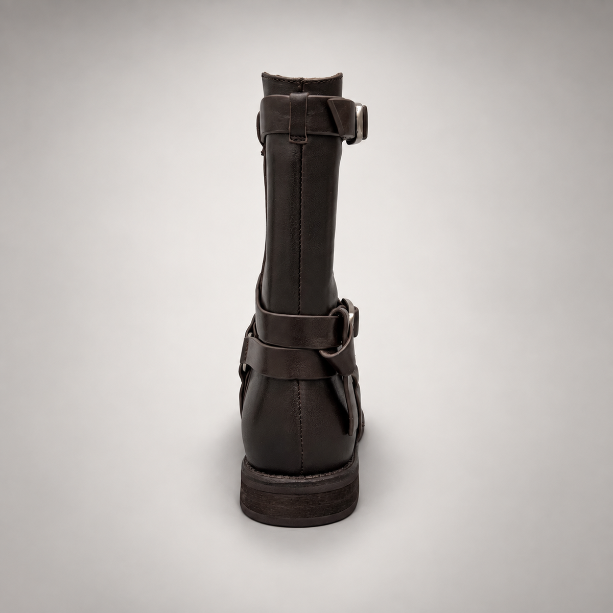 Brown Double-Buckle Mid-Calf Leather Boots product view 5