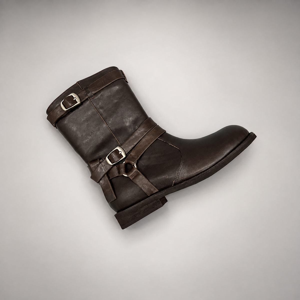 Brown Double-Buckle Mid-Calf Leather Boots product view 7