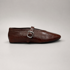 Brown croc-embossed buckle-strap flat product view 2