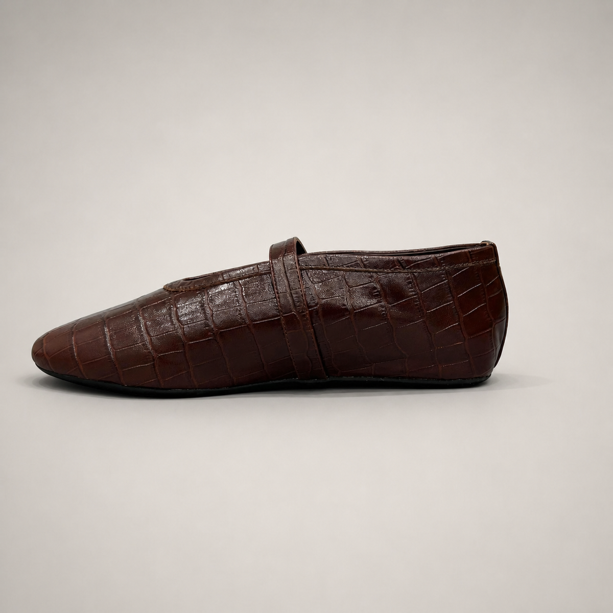 Brown croc-embossed buckle-strap flat product view 3