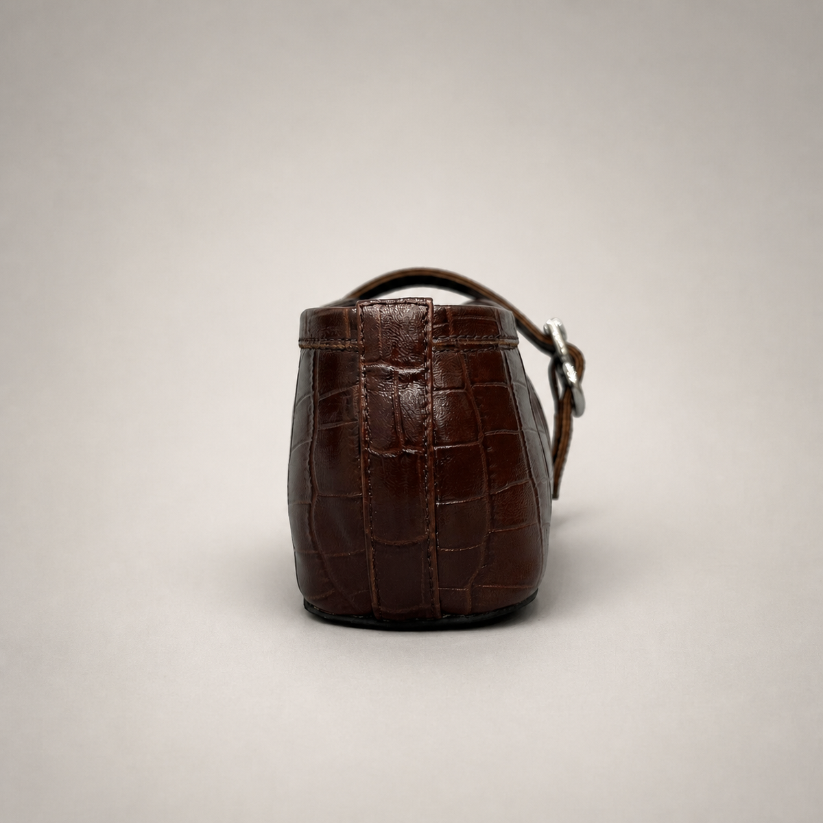 Brown croc-embossed buckle-strap flat product view 4