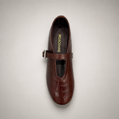 Brown croc-embossed buckle-strap flat product view 5