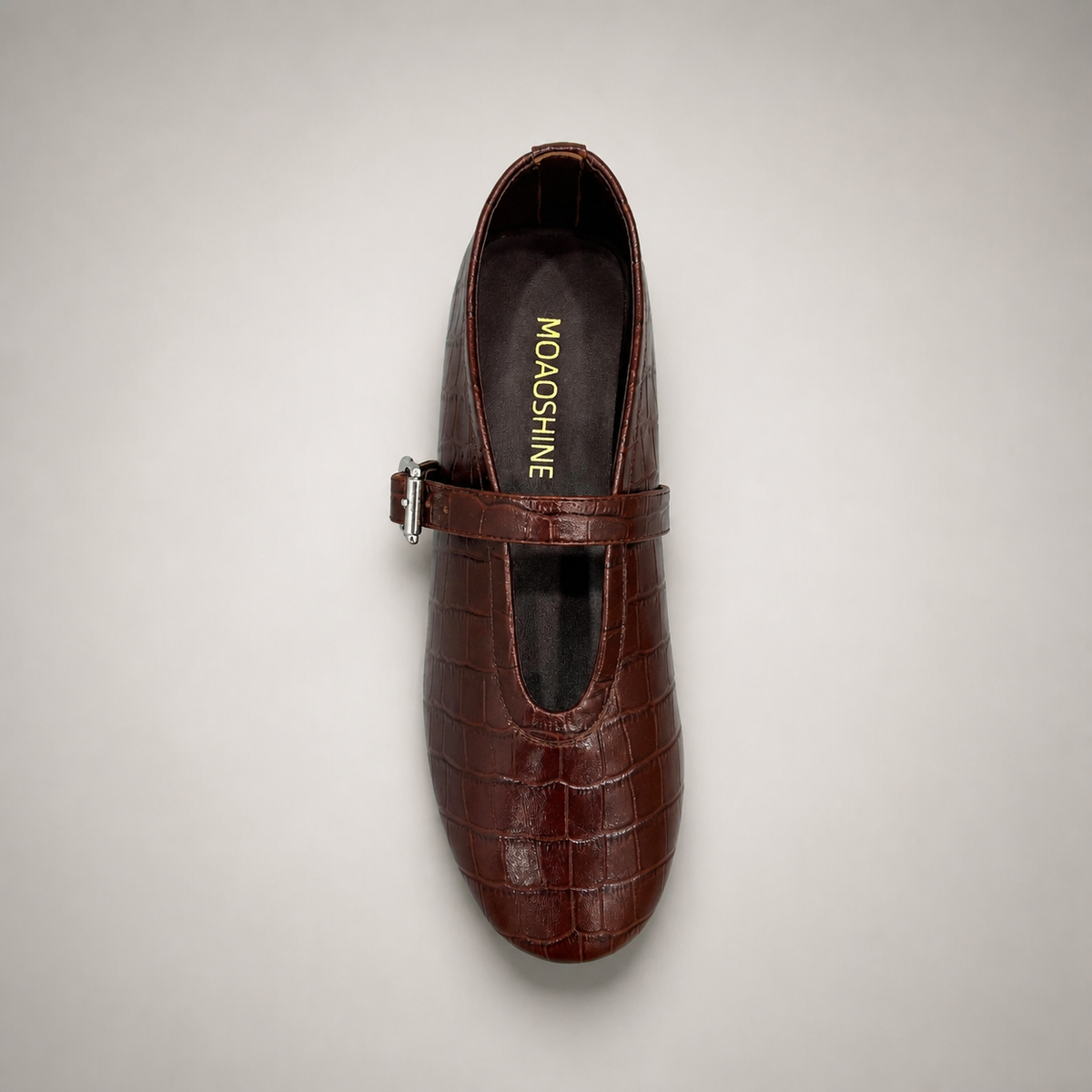 Brown croc-embossed buckle-strap flat product view 5