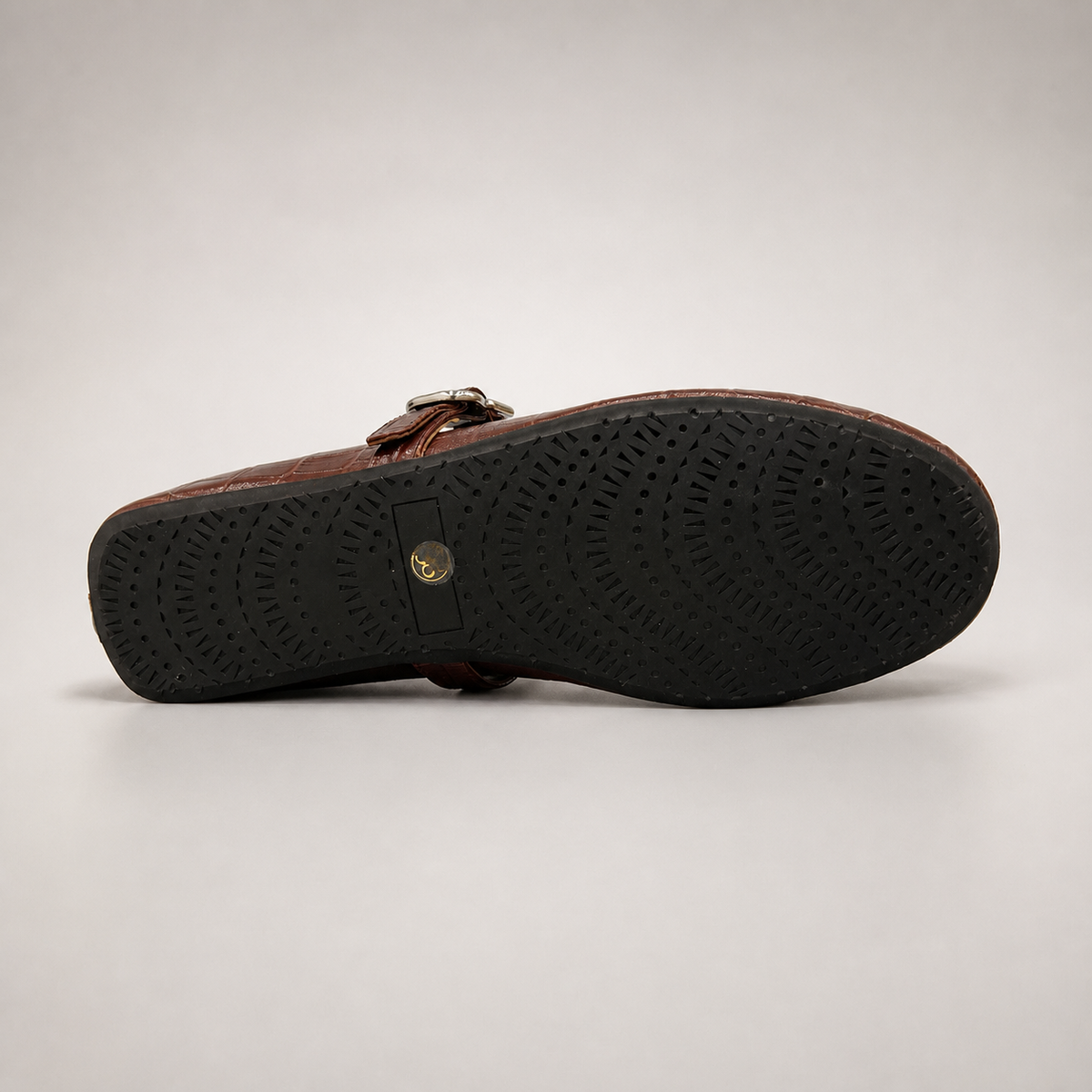 Brown croc-embossed buckle-strap flat product view 6