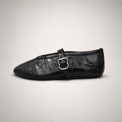 Black eel-embossed buckle-strap flat product view 2