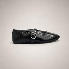 Black eel-embossed buckle-strap flat product view 6