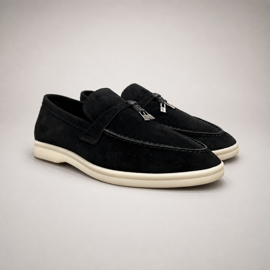 Black Loafers pair three-quarter view