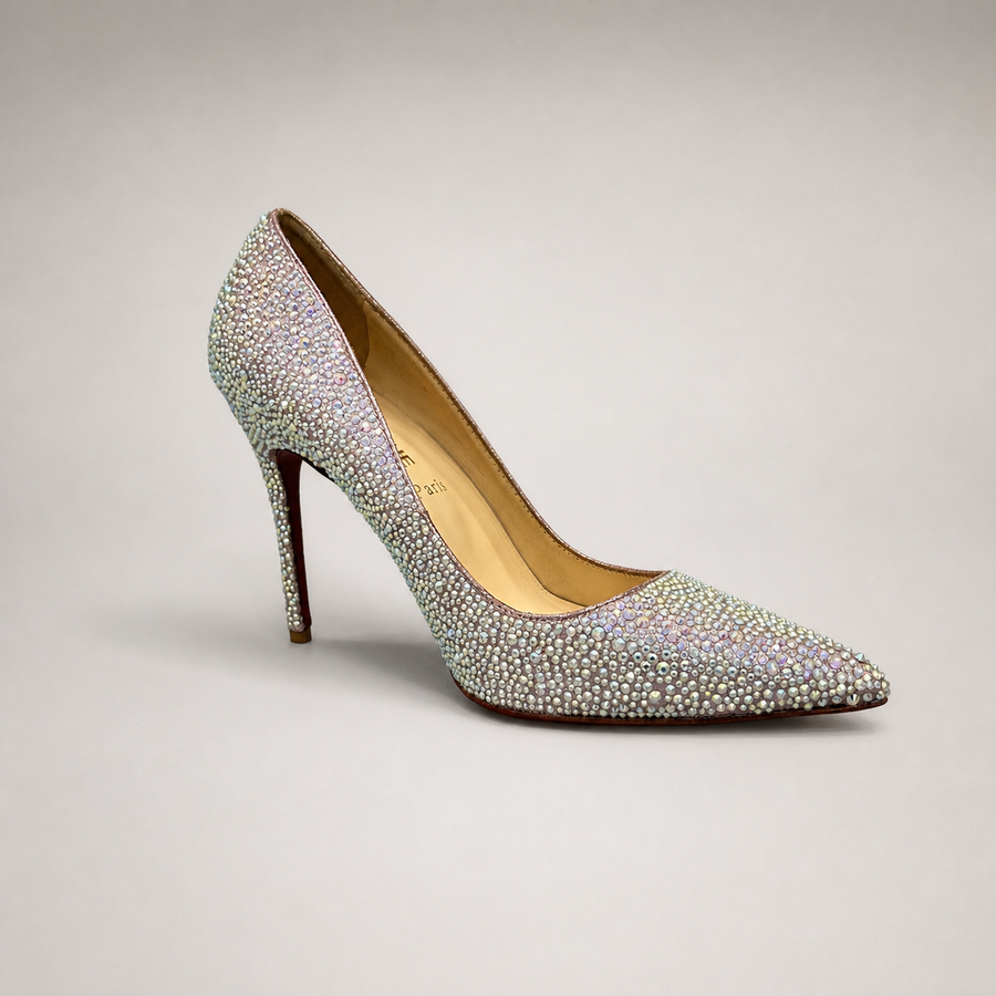 Silver Pumps pair three-quarter view