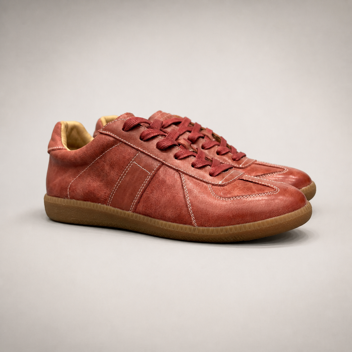 Burgundy Sneakers pair three-quarter view