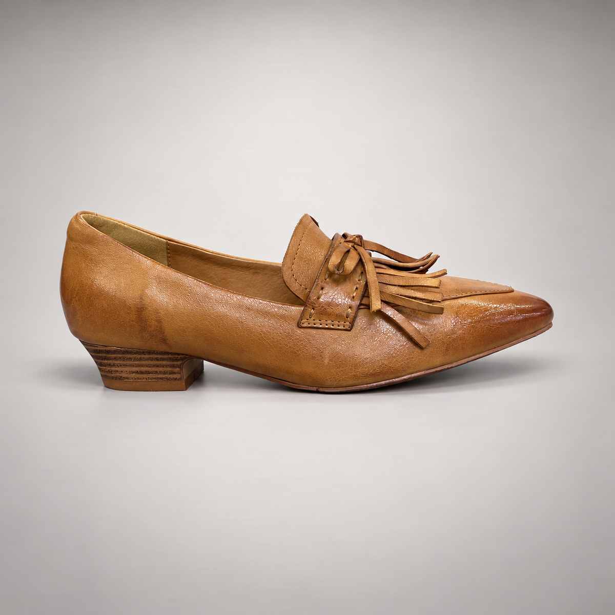 Tan Horse Leather Pointed-Toe Tassel Loafers product view 3