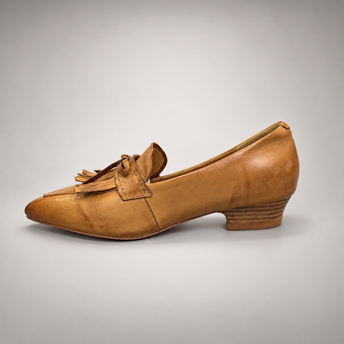 Tan Horse Leather Pointed-Toe Tassel Loafers product view 4