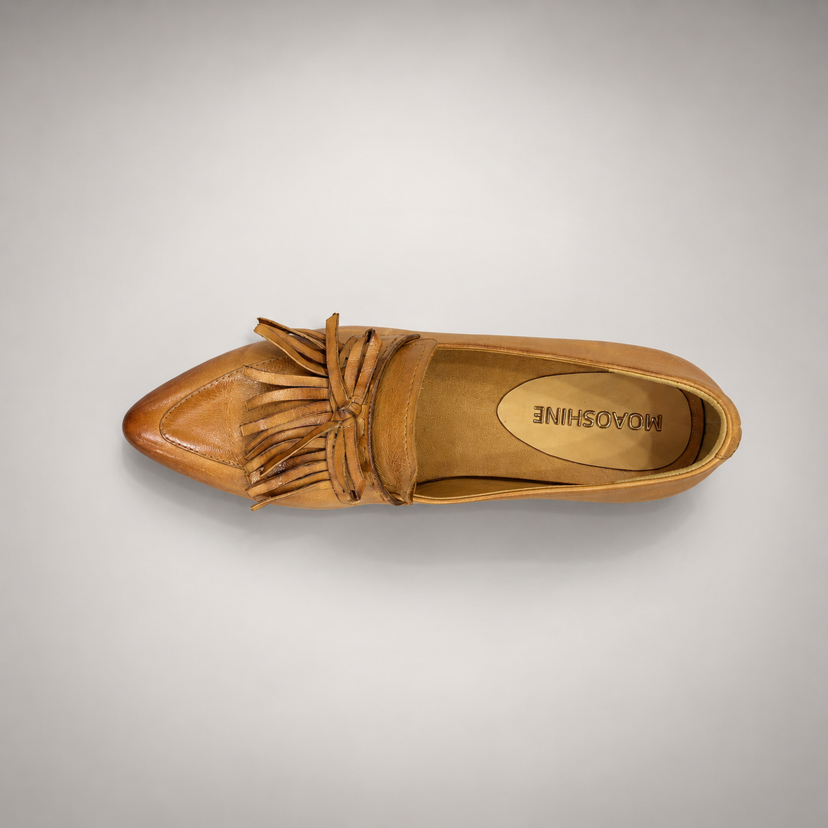 Tan Horse Leather Pointed-Toe Tassel Loafers product view 7