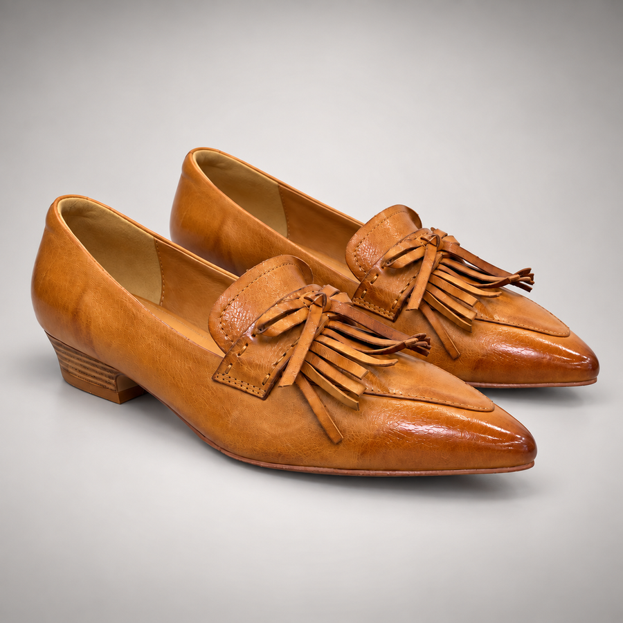 Tan Horse Leather Pointed-Toe Tassel Loafers product view 8