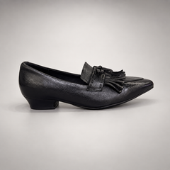 Black Horse Leather Pointed-Toe Tassel Loafers product view 3