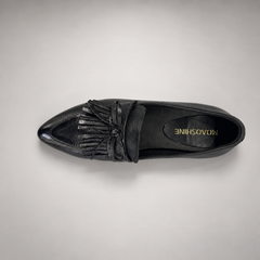 Black Horse Leather Pointed-Toe Tassel Loafers product view 7