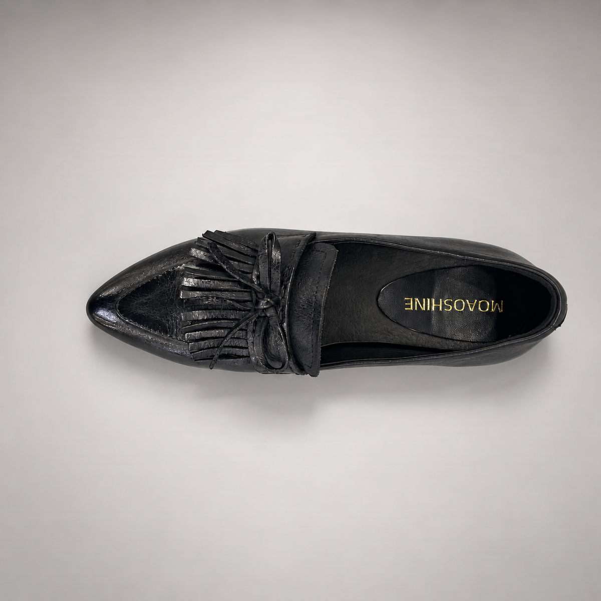 Black Horse Leather Pointed-Toe Tassel Loafers product view 7