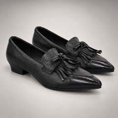 Black Horse Leather Pointed-Toe Tassel Loafers product view 8