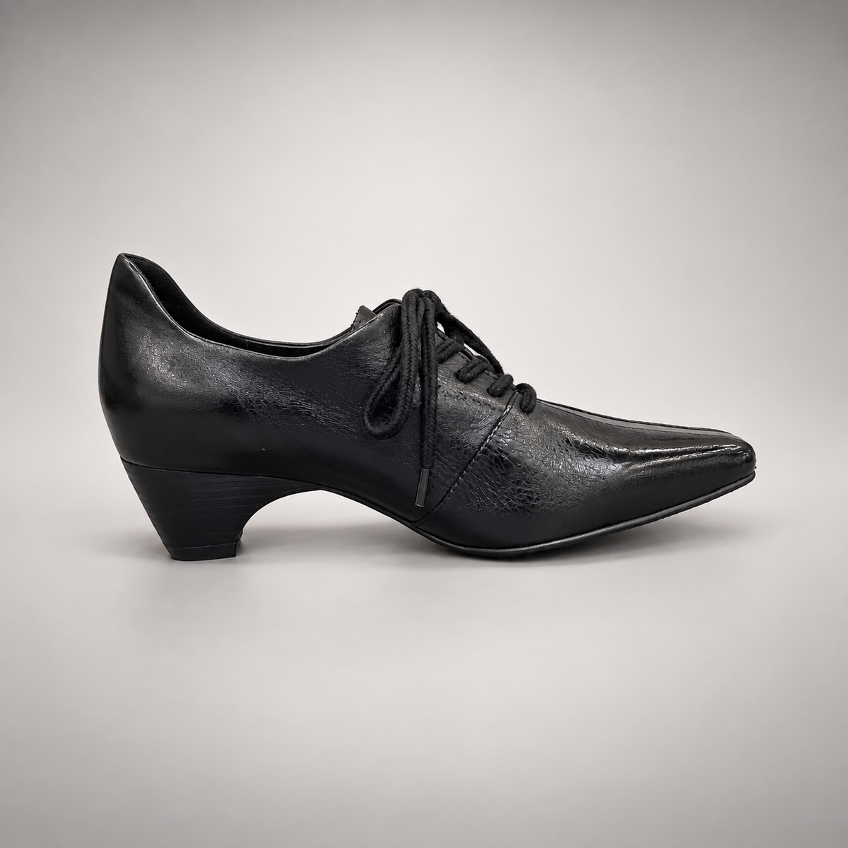 Black Horse Leather Pointed-Toe Lace-Up Oxfords product view 3