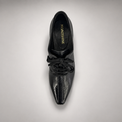 Black Horse Leather Pointed-Toe Lace-Up Oxfords product view 7