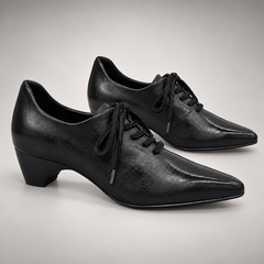 Black Horse Leather Pointed-Toe Lace-Up Oxfords product view 8