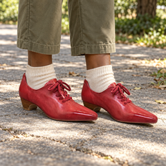 Red Horse Leather Pointed-Toe Lace-Up Oxfords on foot