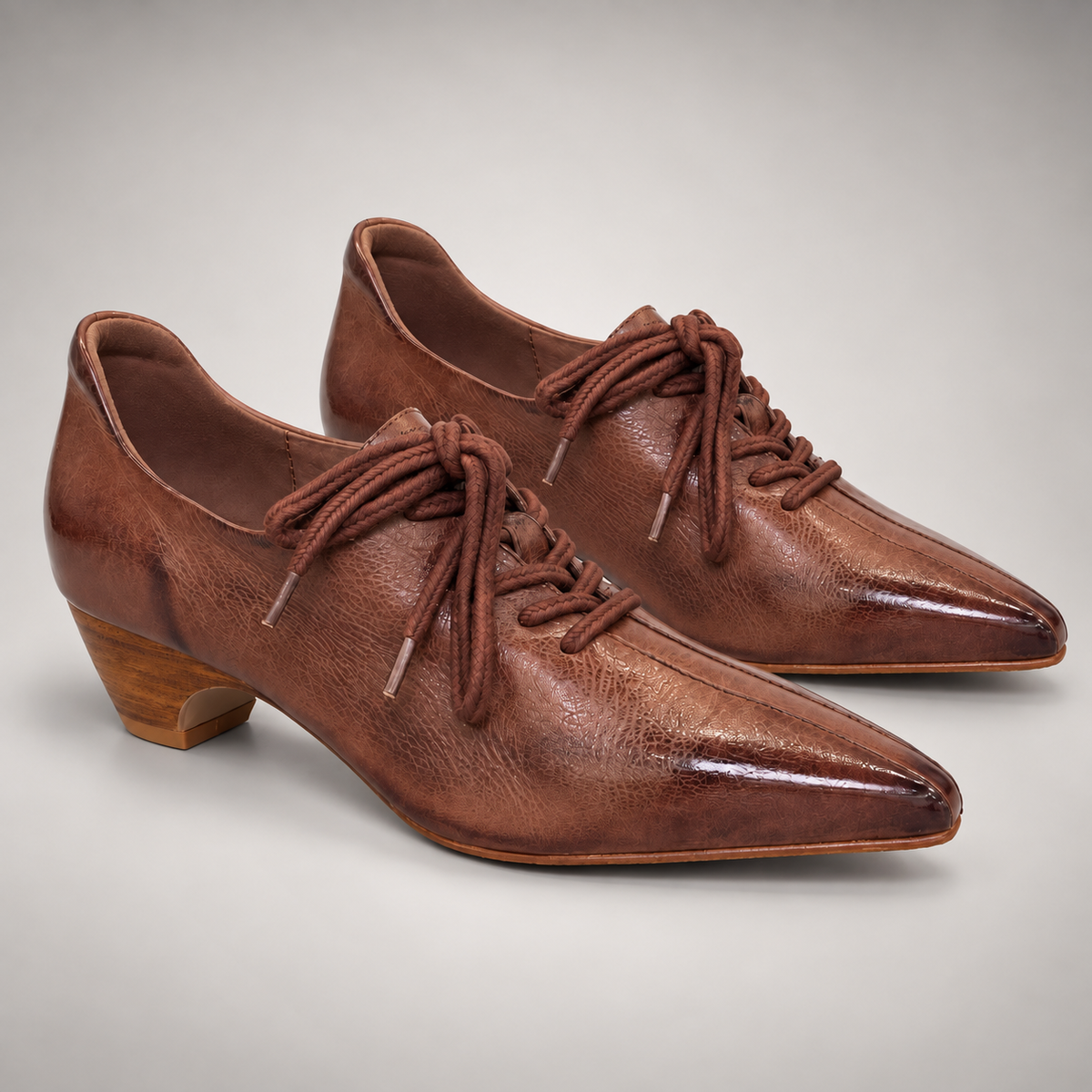 Brown Horse Leather Pointed-Toe Lace-Up Oxfords product view 8