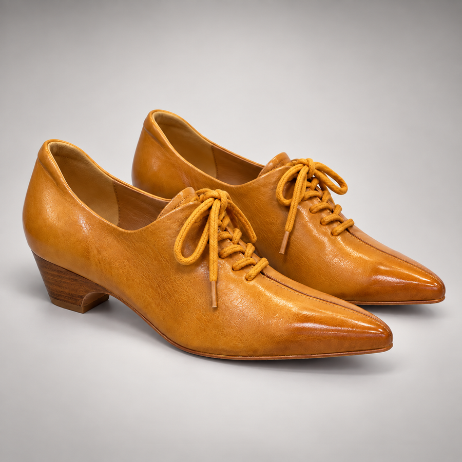 Tan Horse Leather Pointed-Toe Lace-Up Oxfords product view 8