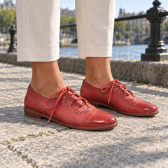 Red Horse Leather Brogue Lace-Up Oxfords on foot