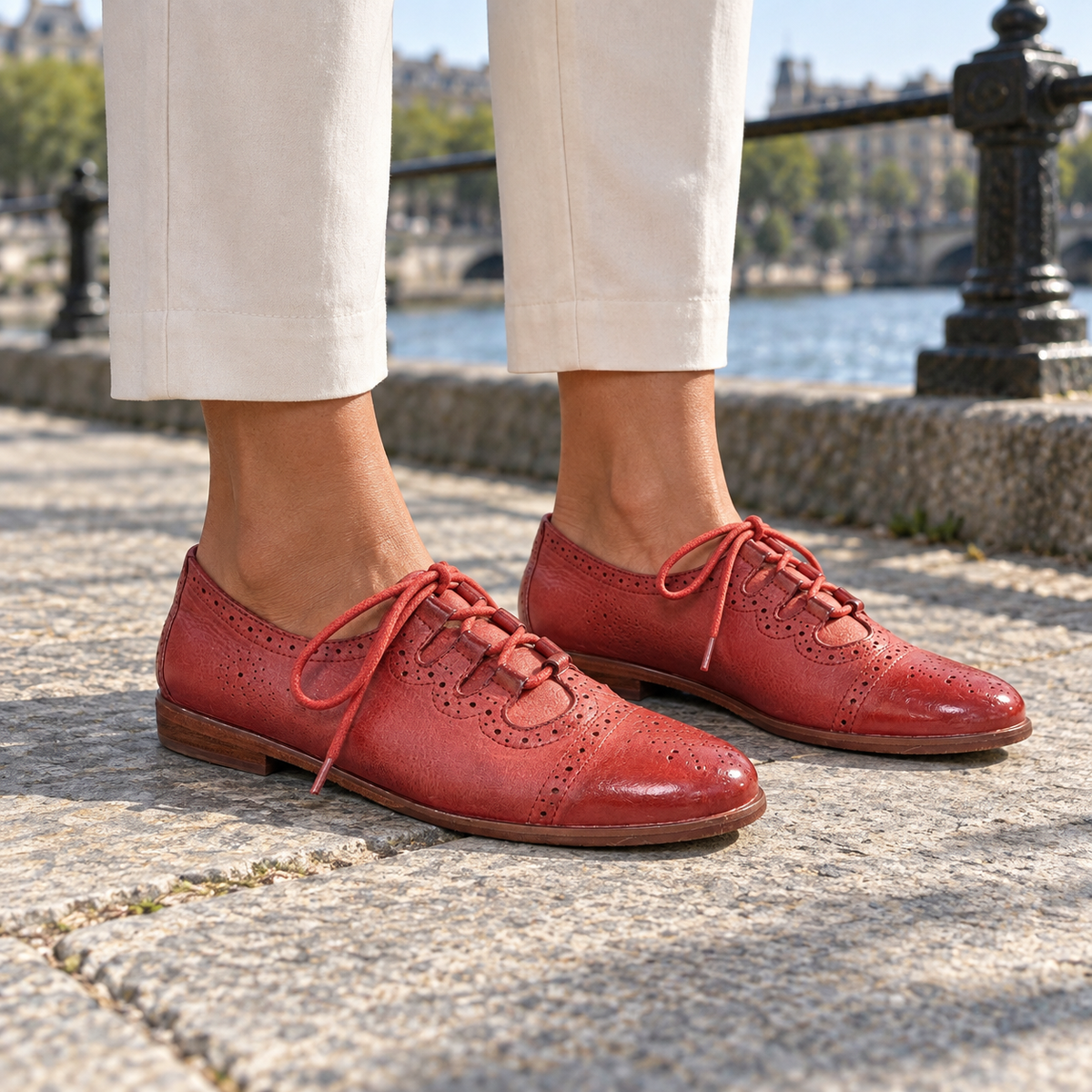 Red Horse Leather Brogue Lace-Up Oxfords on foot