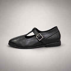 Black Horse Leather Brogue T-Strap Flats product view 4