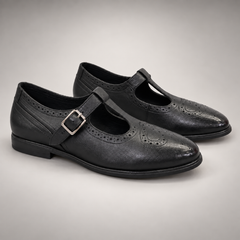 Black Horse Leather Brogue T-Strap Flats product view 8