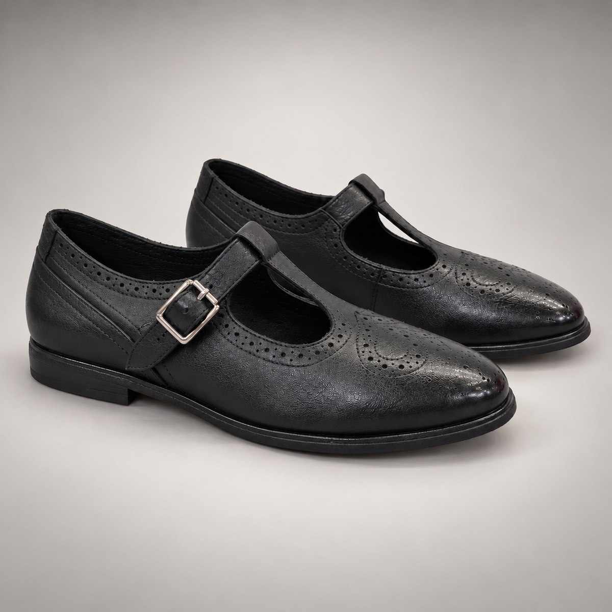 Black Horse Leather Brogue T-Strap Flats product view 8