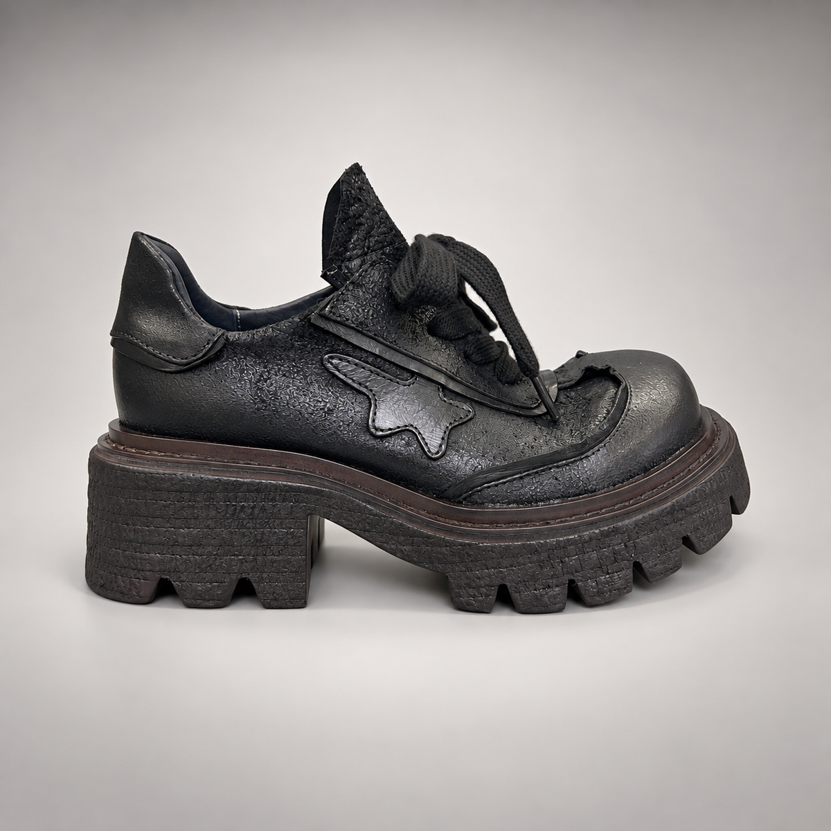Black Leather Chunky Platform Lace-Up Shoes product view 3