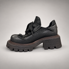 Black Leather Chunky Platform Lace-Up Shoes product view 4