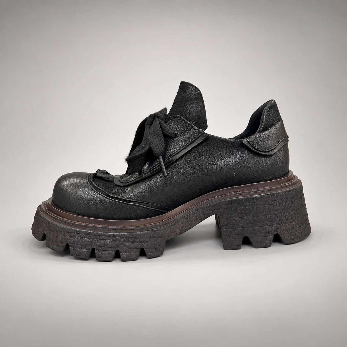 Black Leather Chunky Platform Lace-Up Shoes product view 4
