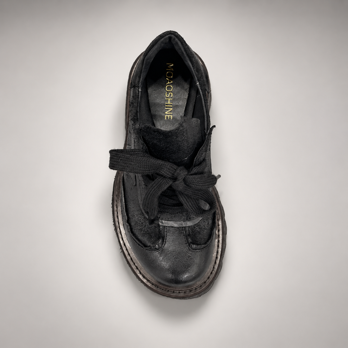 Black Leather Chunky Platform Lace-Up Shoes product view 7