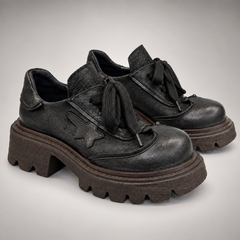 Black Leather Chunky Platform Lace-Up Shoes product view 8