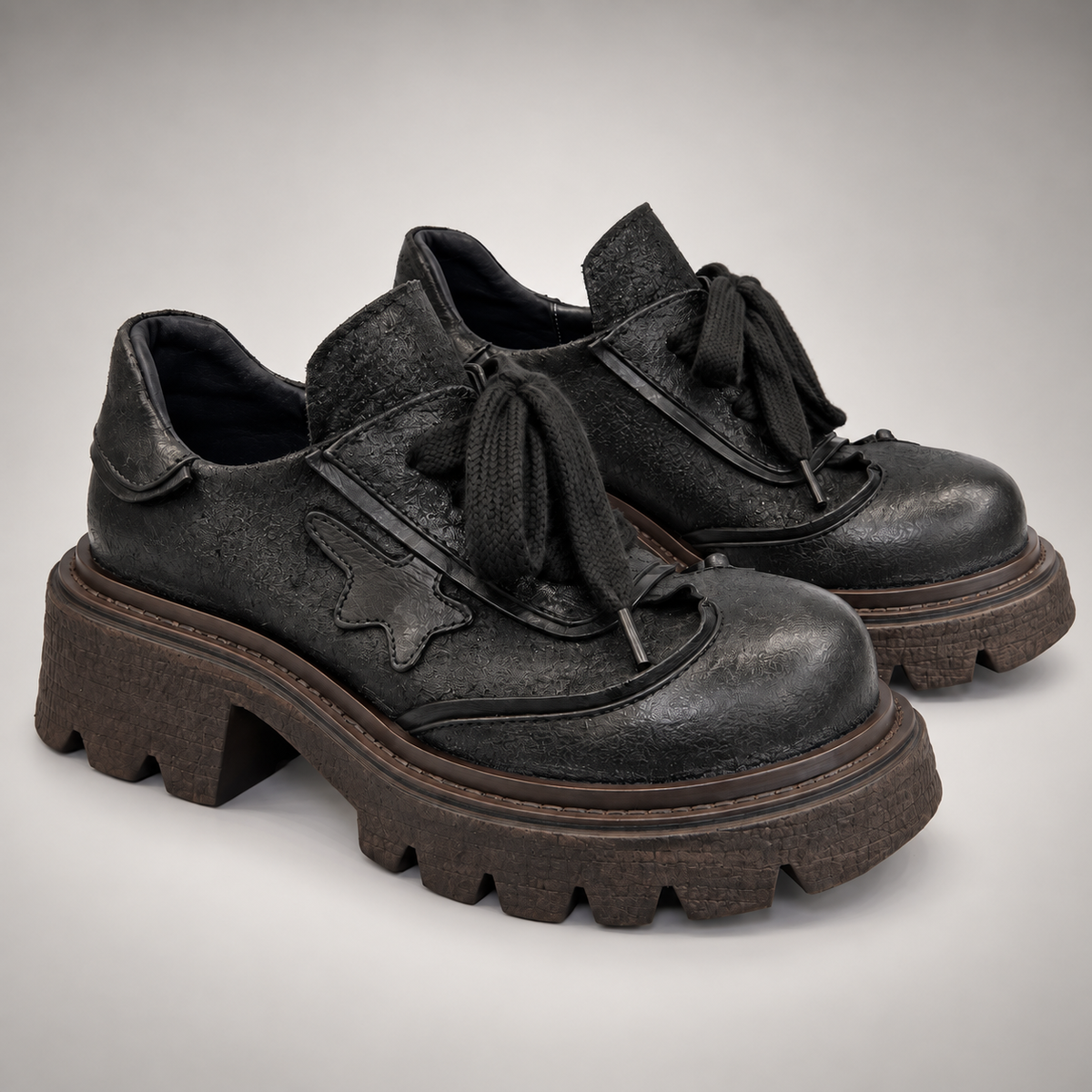 Black Leather Chunky Platform Lace-Up Shoes product view 8