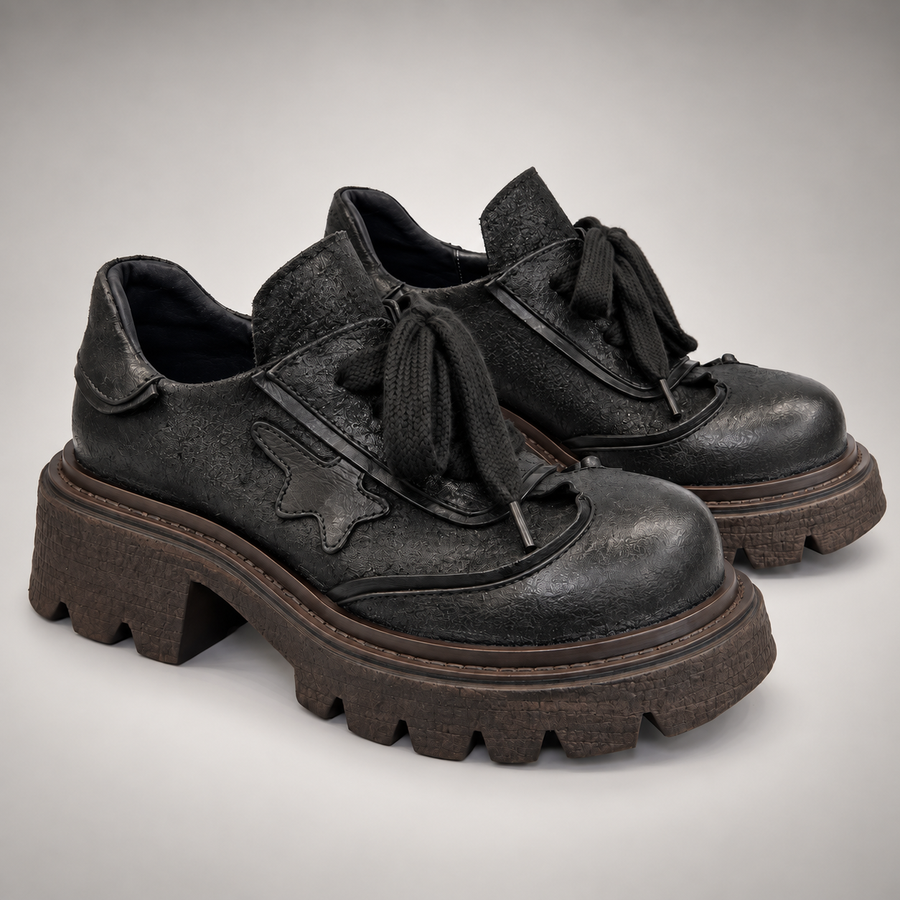 Black Leather Chunky Platform Lace-Up Shoes product view 8