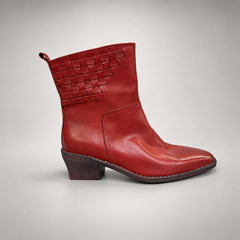 Red Horse Leather Woven-Detail Block-Heel Ankle Boots product view 3