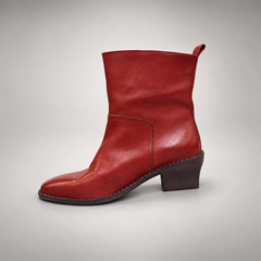 Red Horse Leather Woven-Detail Block-Heel Ankle Boots product view 4