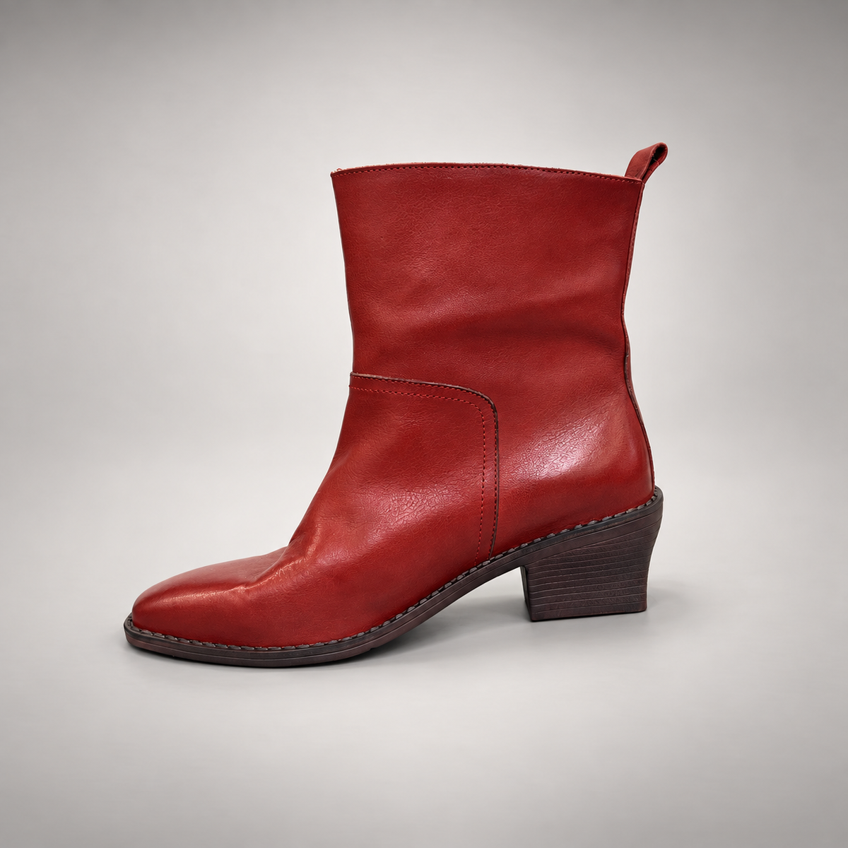 Red Horse Leather Woven-Detail Block-Heel Ankle Boots product view 4