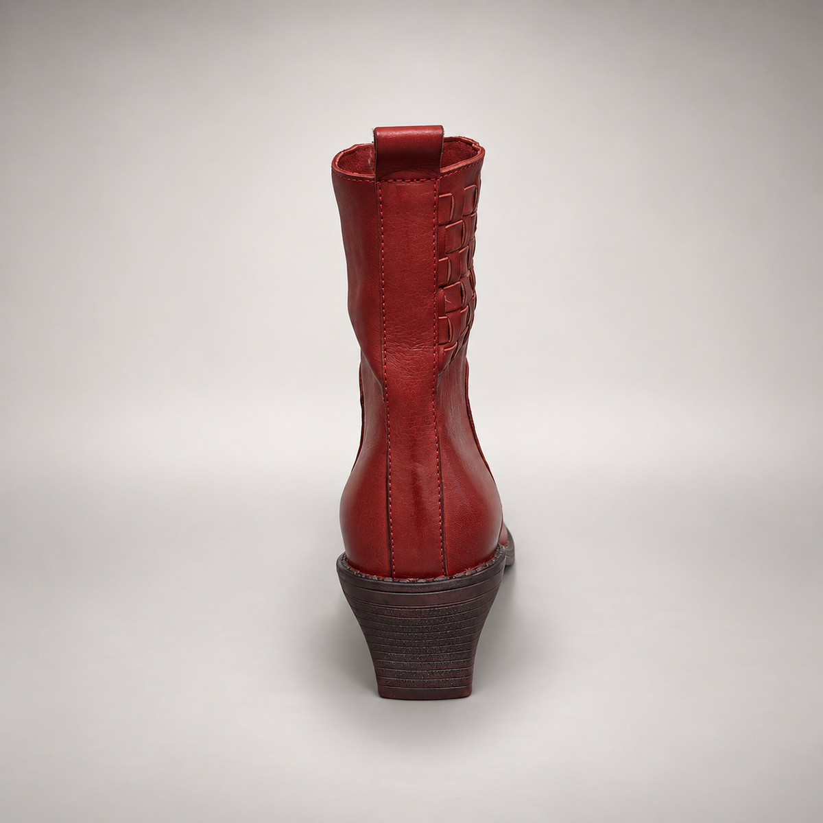 Red Horse Leather Woven-Detail Block-Heel Ankle Boots product view 5