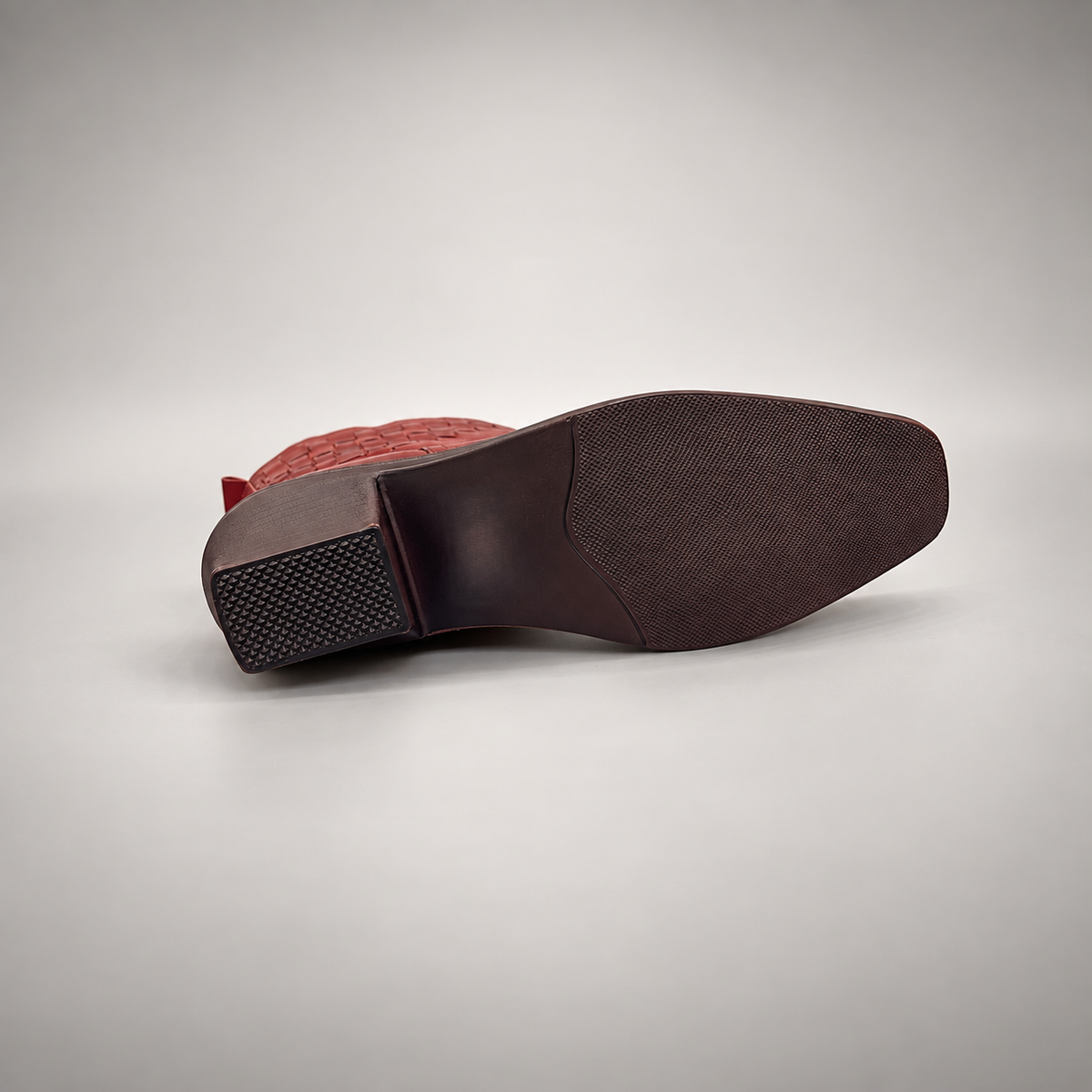 Red Horse Leather Woven-Detail Block-Heel Ankle Boots product view 6