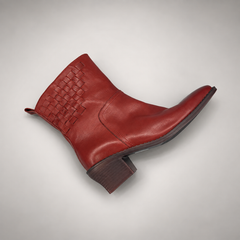 Red Horse Leather Woven-Detail Block-Heel Ankle Boots product view 7