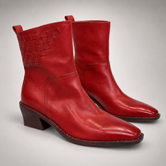 Red Horse Leather Woven-Detail Block-Heel Ankle Boots product view 8
