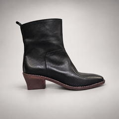 Black Horse Leather Block-Heel Ankle Boots product view 3