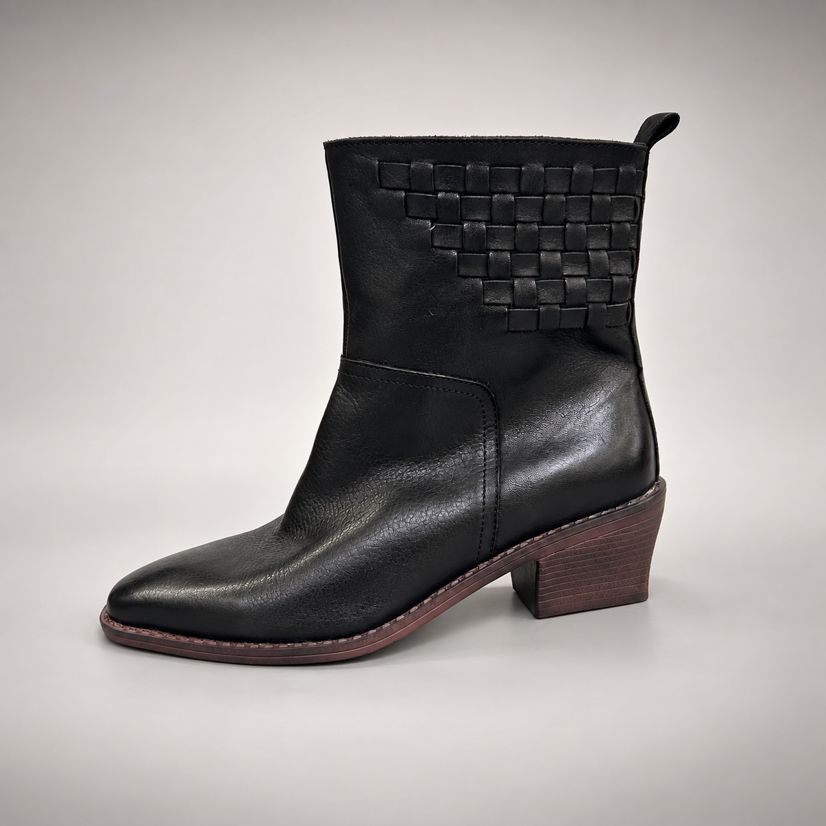 Black Horse Leather Block-Heel Ankle Boots product view 4